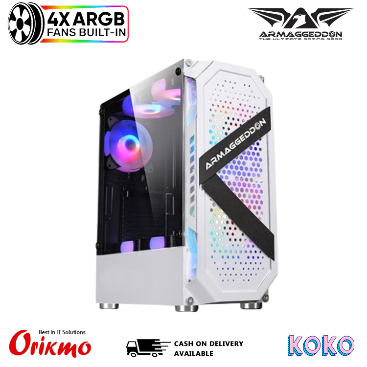 ARMAGGEDDON TRITRON PRO 200 GAMING CASING - WHITE (with 4 RGB Fan)