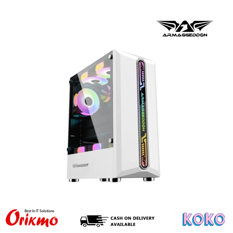 ARMAGGEDDON TRITRON PRO 300 GAMING CASING - WHITE (with 4 RGB Fan)