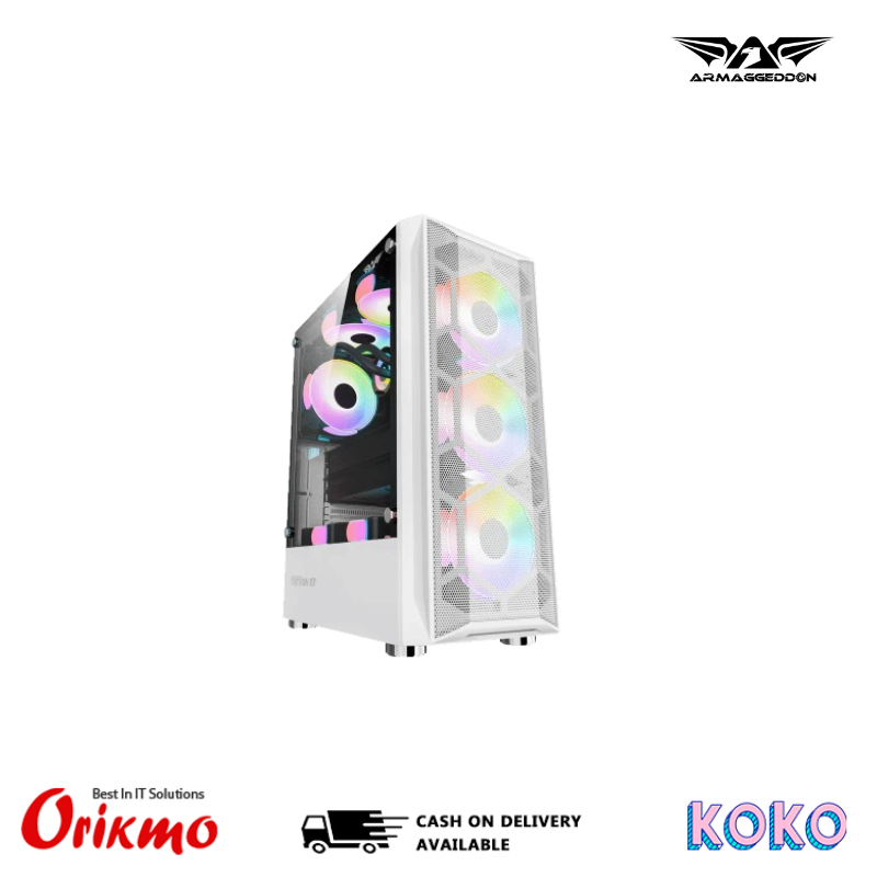 ARMAGGEDDON TRITRON 2 GAMING CASING - WHITE (with 3 RGB Fan)